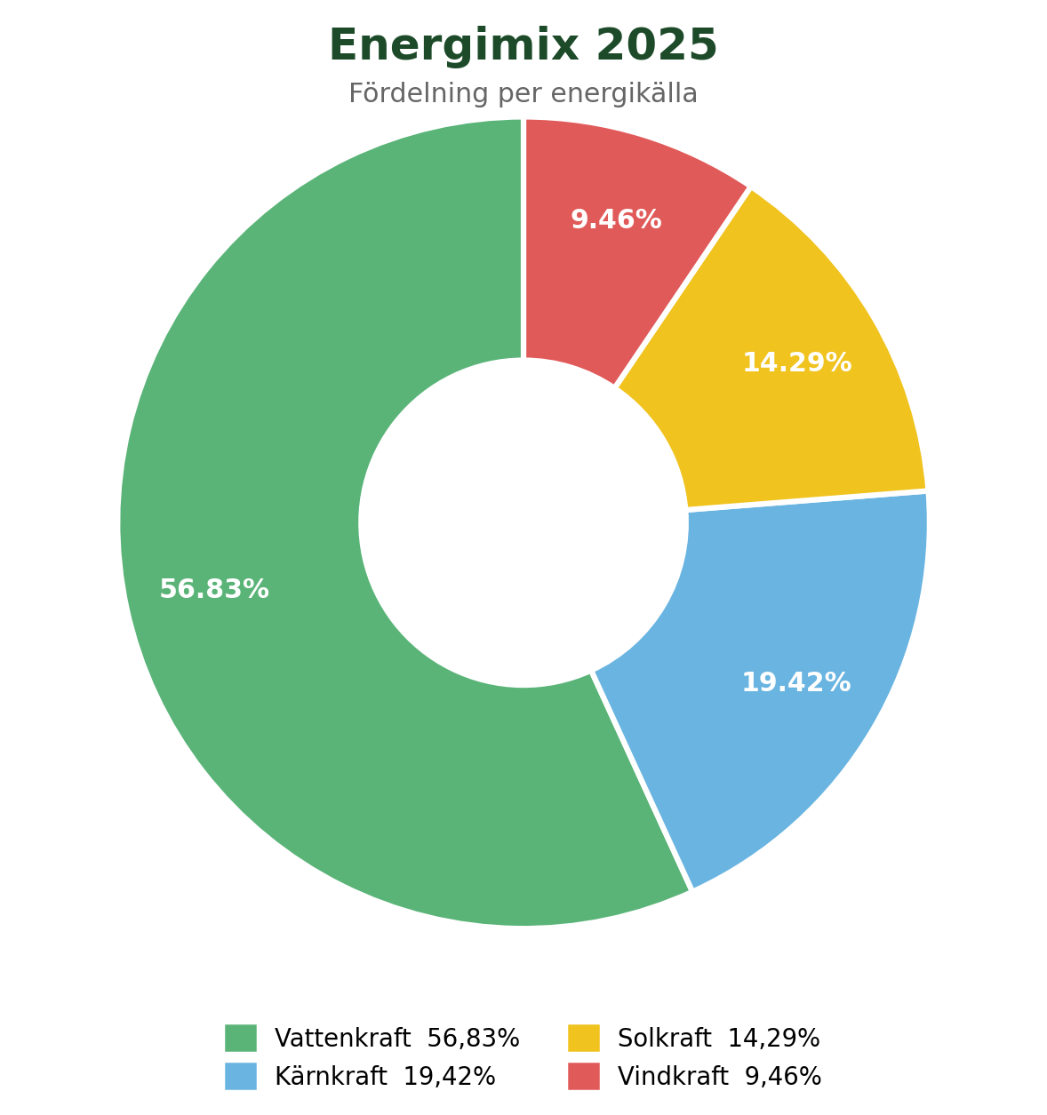 Bilden visar fördelningen över Nordic Green Energys energikällor år 2025