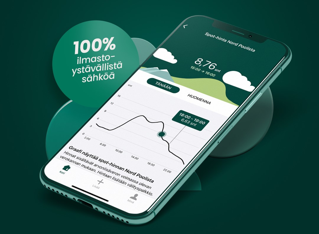 Nordic Green Energyn mobiilisovellus. Kuvassa kaksi puhelinta. toisessa näkyy sovelluksen aloituskuvake ja toisessa on sähköauton älylataus.